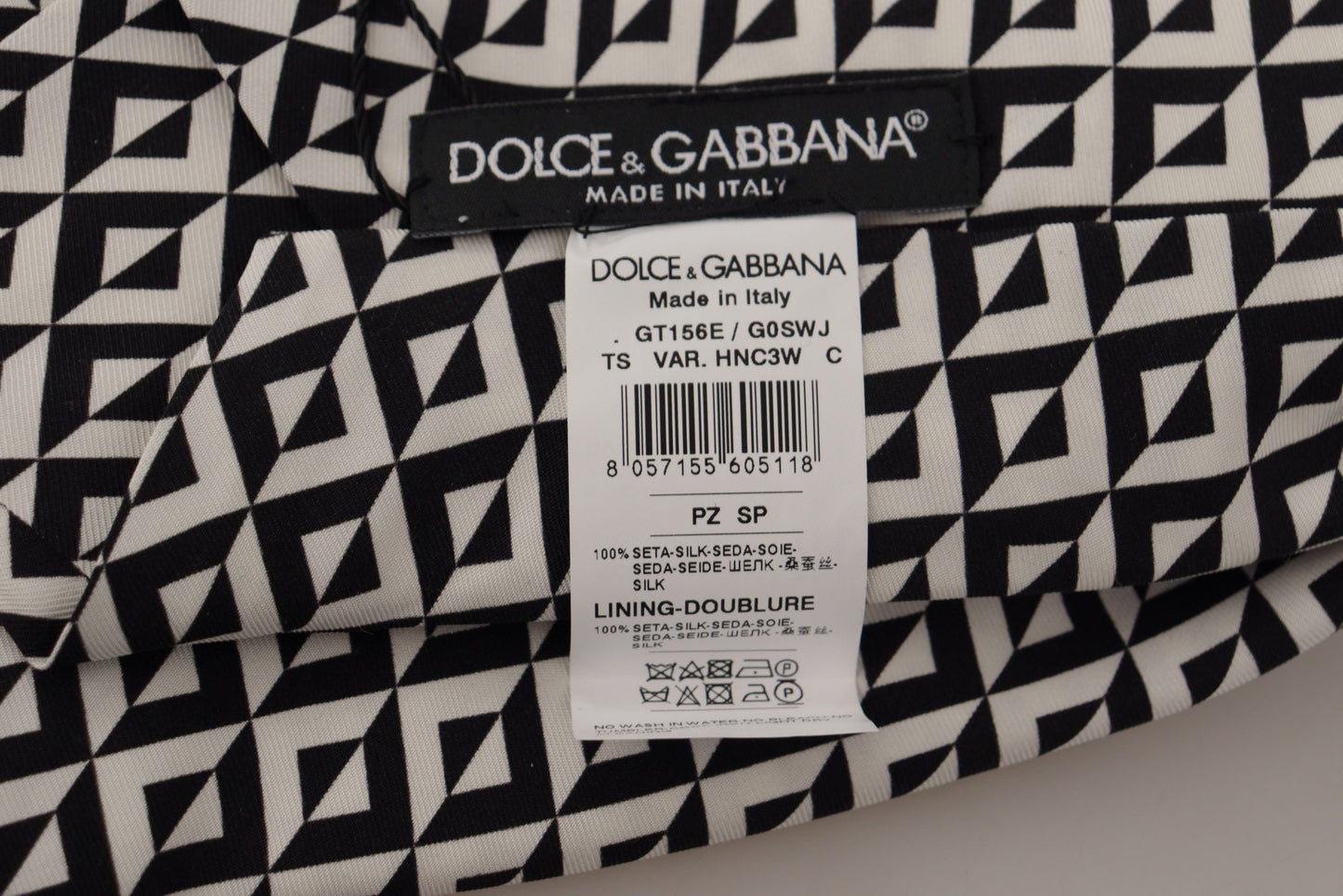 Dolce & Gabbana Black White Geometric 100% Silk Adjustable Accessory Men's Tie