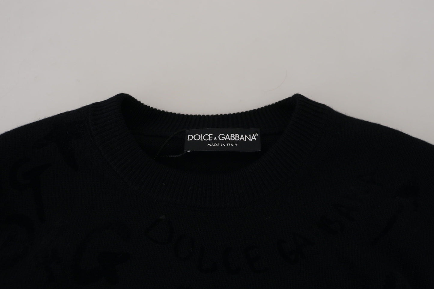 Dolce & Gabbana Black Wool Logo Pattern Crewneck Pullover Men's Sweater