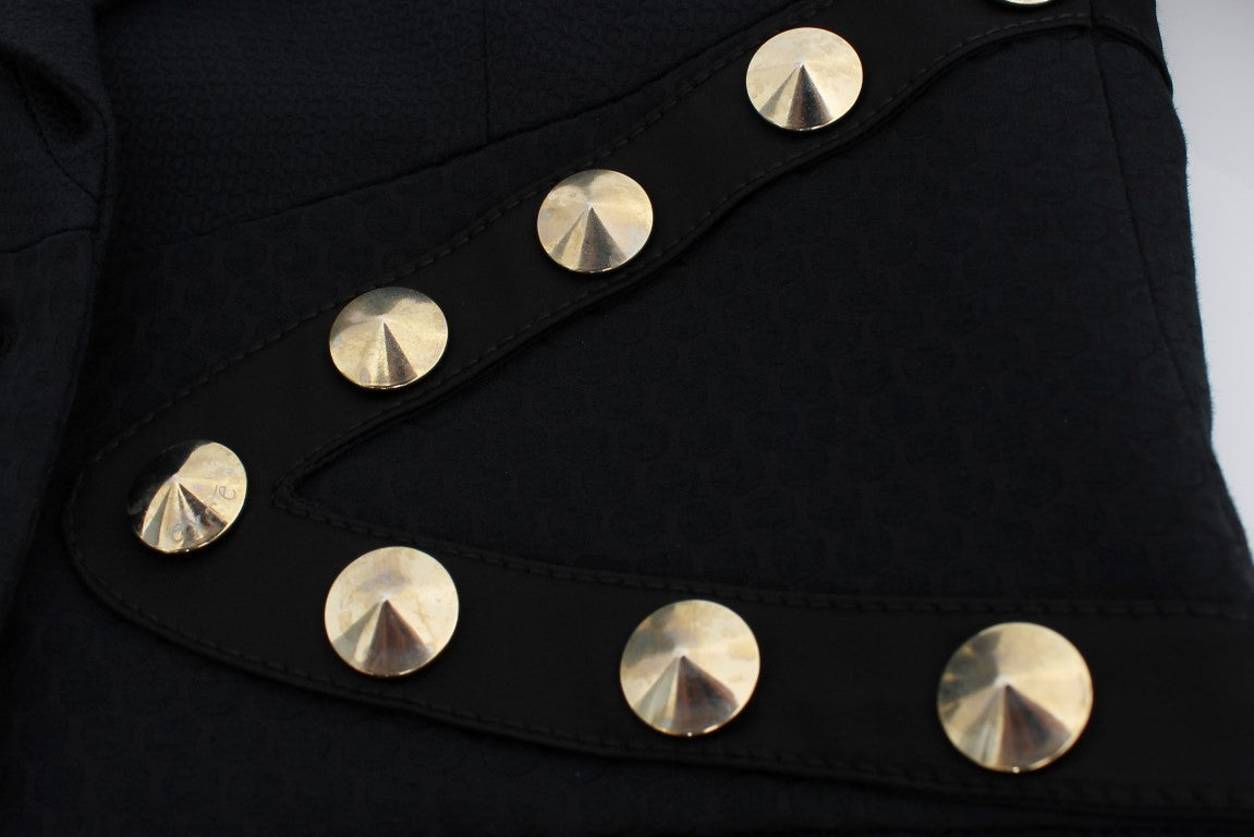 Exte Black Cotton Stretch Gold Studded Blazer Women's Jacket