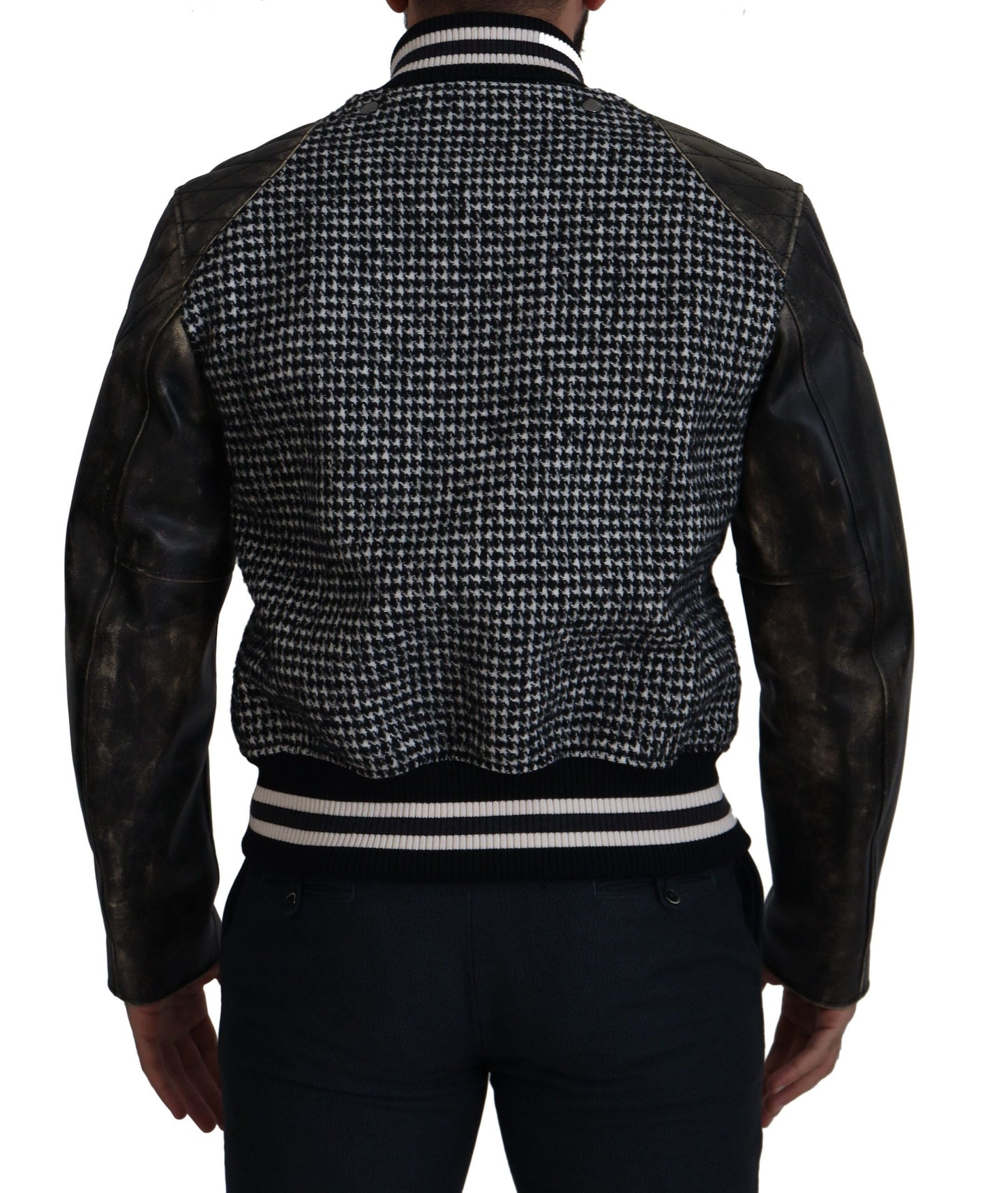 Dolce & Gabbana Black Houndstooth Polyester Bomber Men's Jacket
