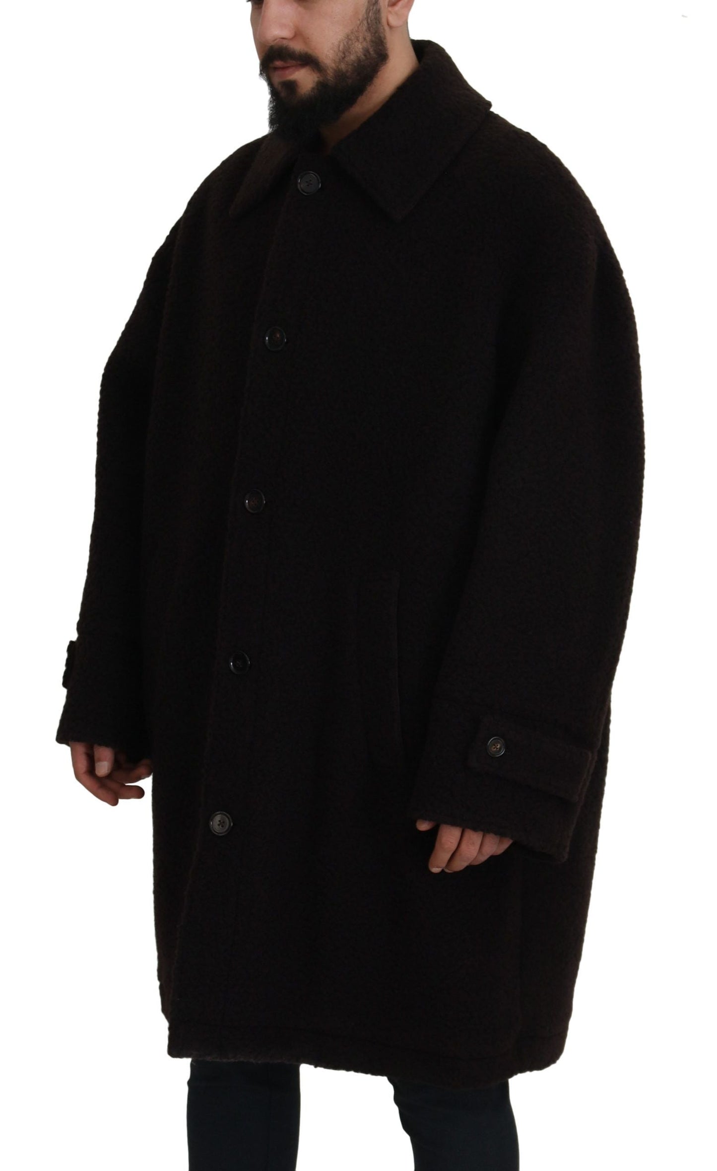 Dolce & Gabbana Black Alpaca Button Down Trench Coat Men's Jacket