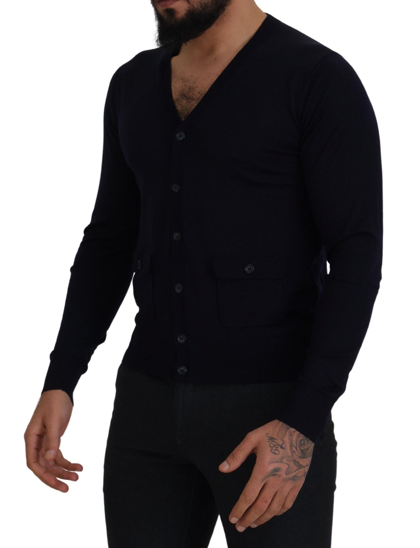 Dolce & Gabbana Blue Wool STAFF Down Cardigan Men's Sweater
