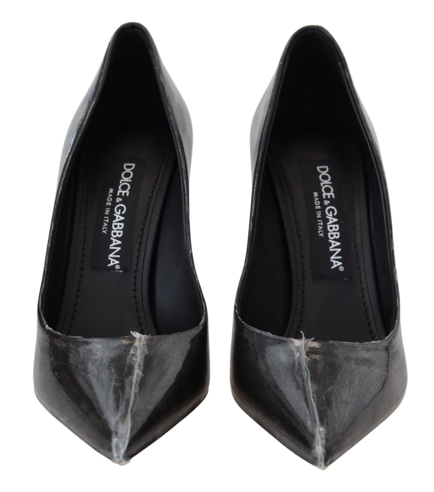 Dolce & Gabbana Black Leather Heels Pumps Plastic Wrapped Women's Shoes