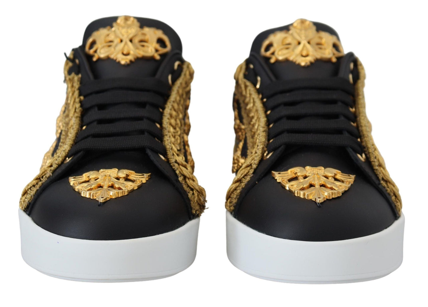 Dolce & Gabbana Black Gold Baroque Portofino Leather Sneakers Women's Shoes (Pre-Owned)