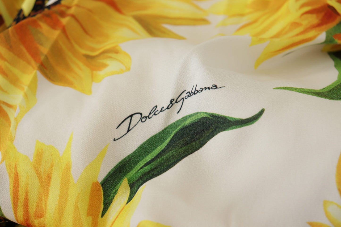 Dolce & Gabbana White Sunflower Print Sheath Midi Women's Silk