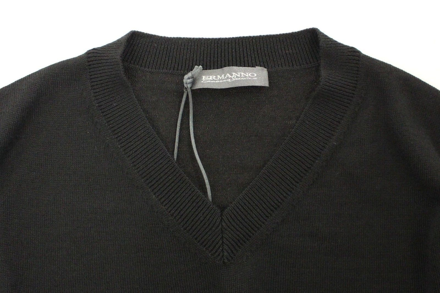 Ermanno Scervino Black Wool Blend V-neck Pullover Men's Sweater