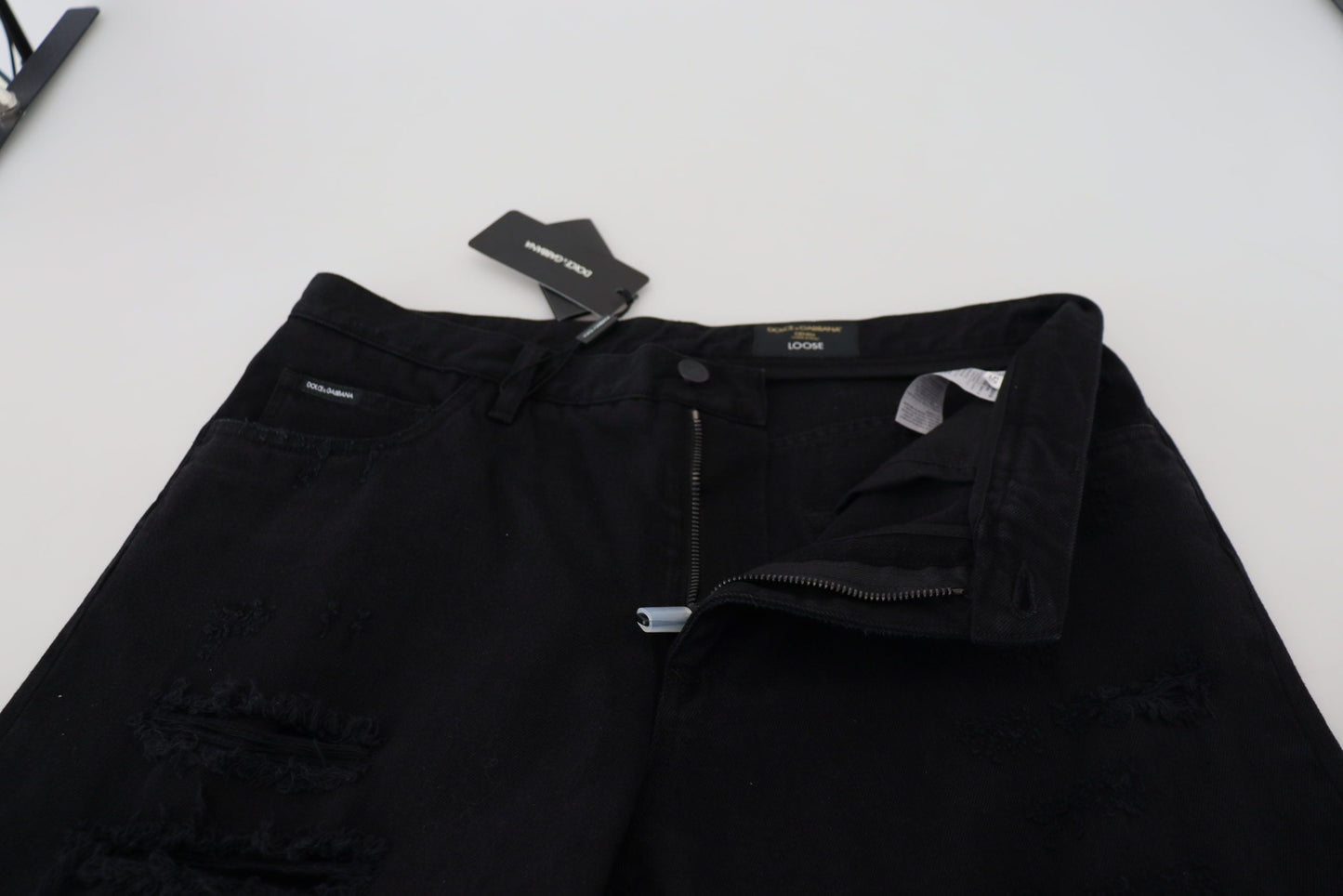 Dolce & Gabbana Black Loose Regular Torn Cotton Men's Jeans