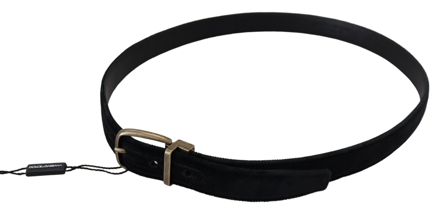 Dolce & Gabbana Black Velvet Leather Antique Metal Men's Buckle