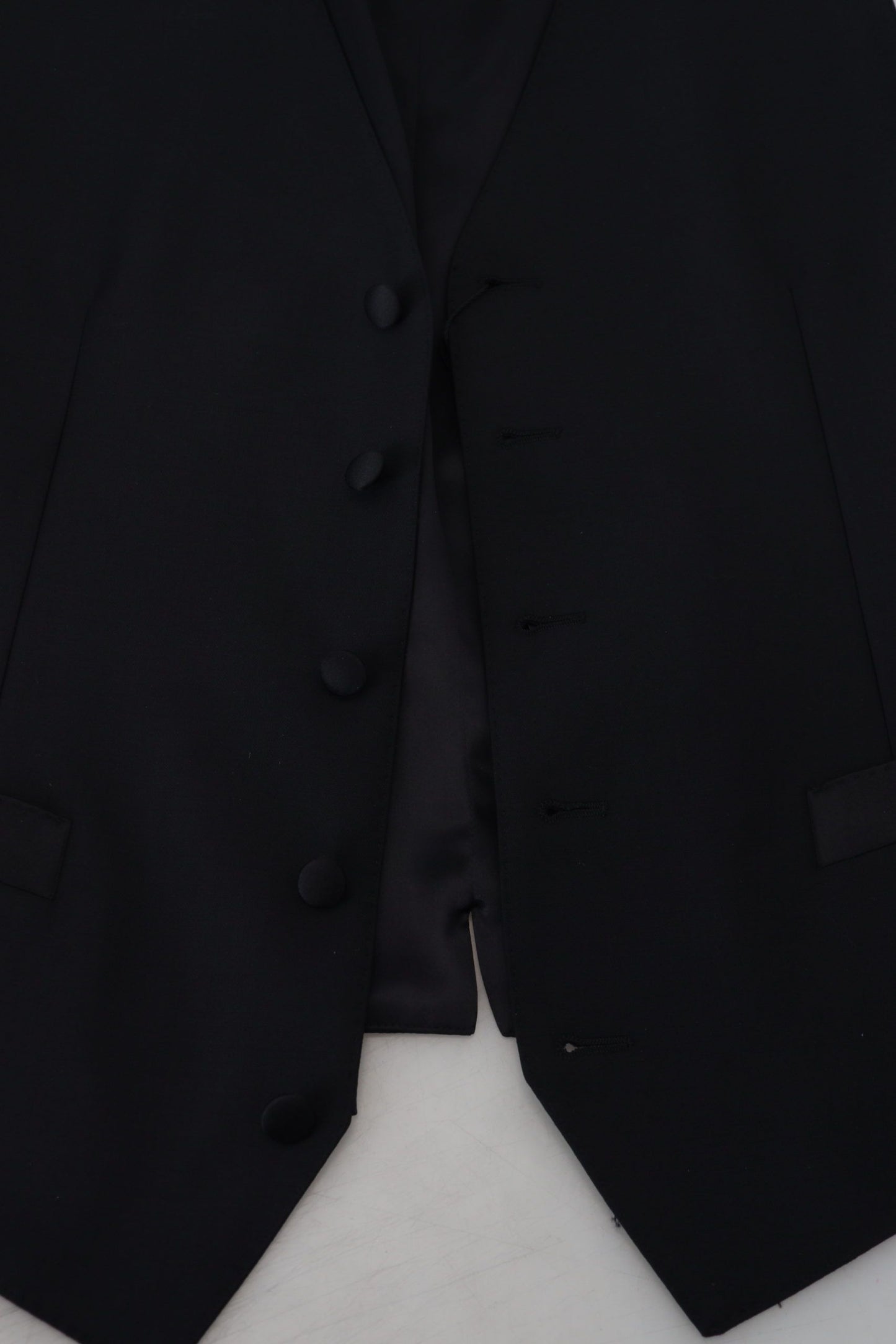 Dolce & Gabbana Black Virgin Wool Waistcoat Formal Dress Men's Vest