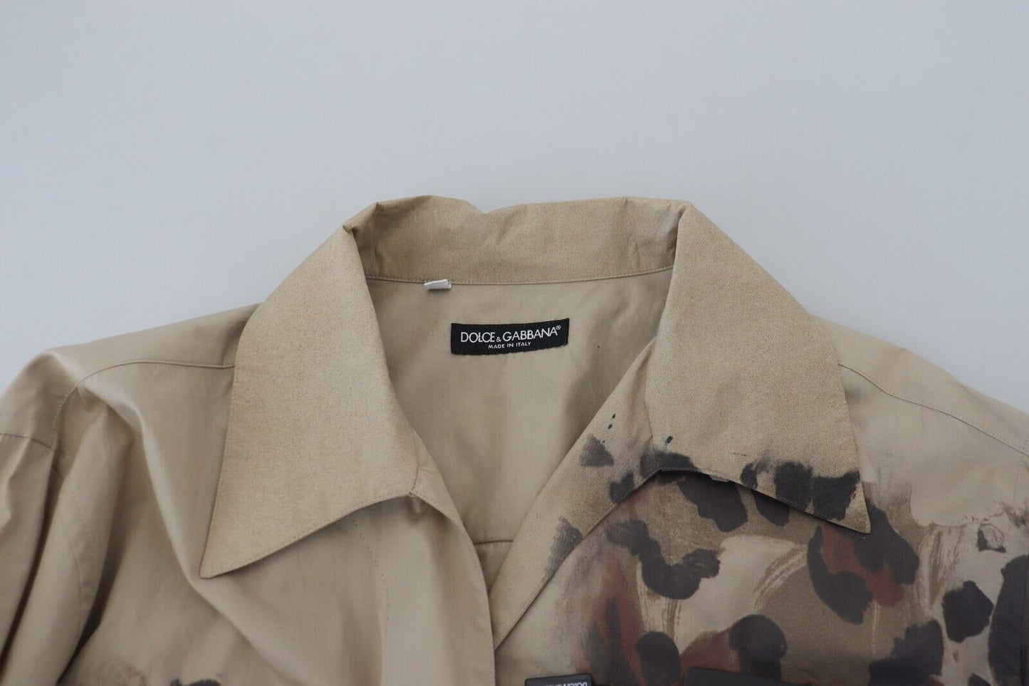 Dolce & Gabbana Beige Camouflage Cotton Long Sleeves Men's Shirt