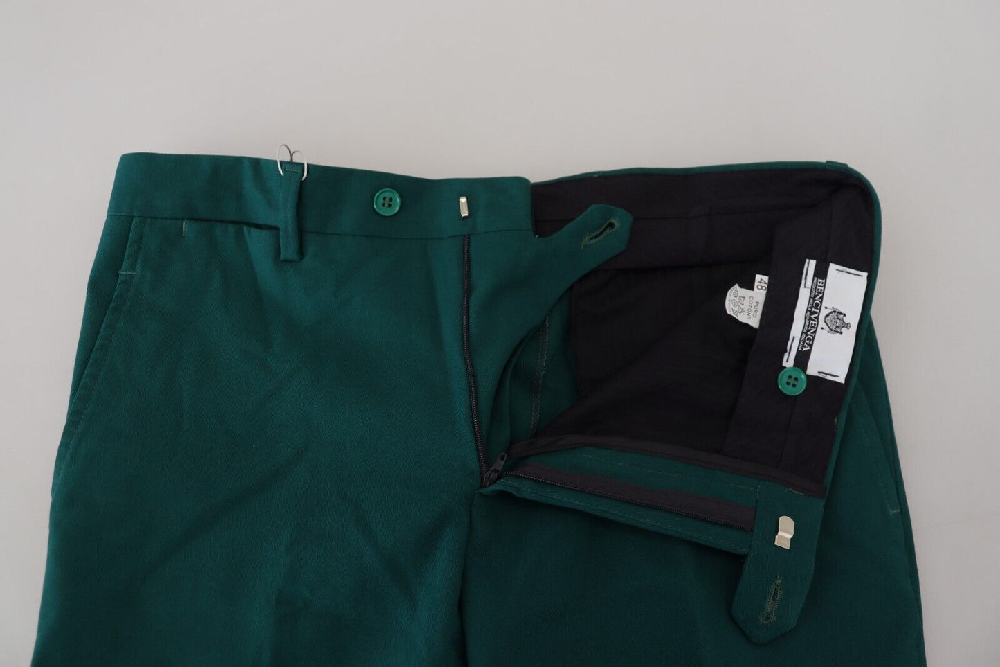 BENCIVENGA Green Straight Fit Men Formal Trousers Men's Pants
