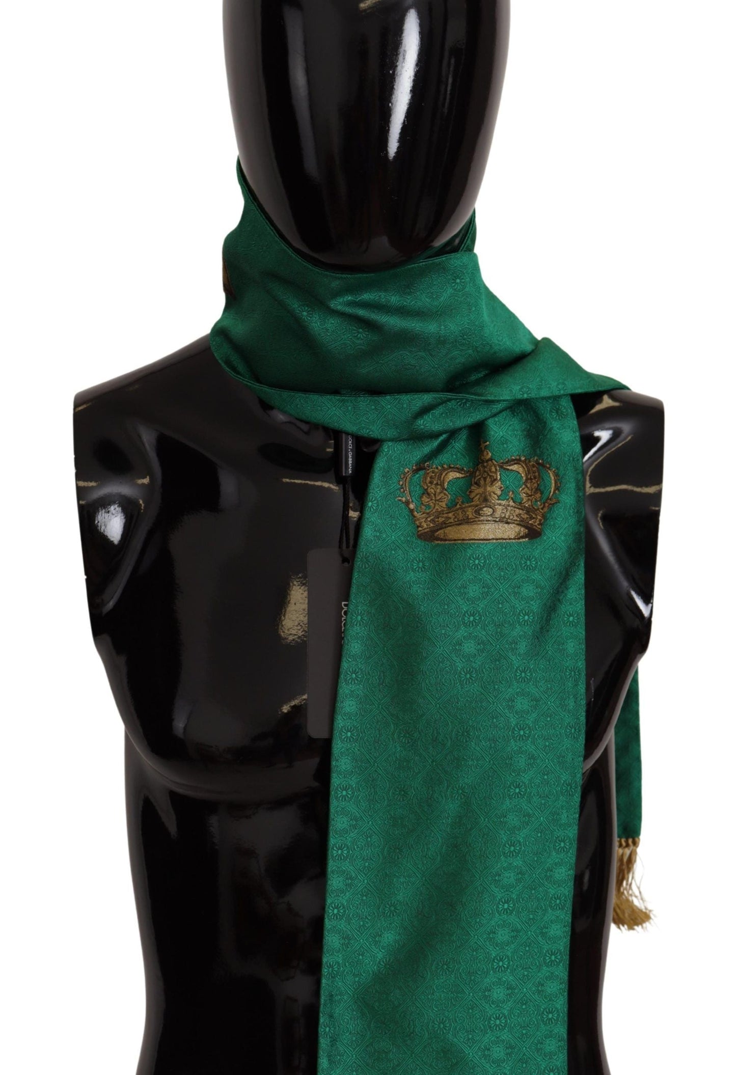 Dolce & Gabbana Green Crown Embroidered Shawl Fringe Blend Men's Silk