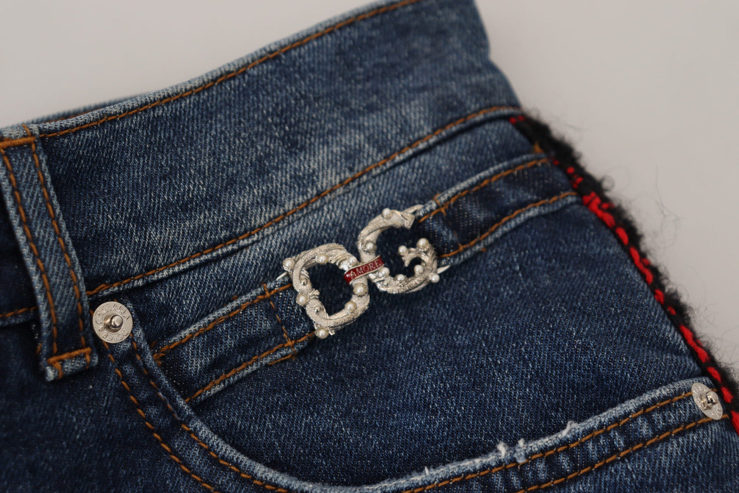 Dolce & Gabbana Blue Checkered Back Skinny Denim Women's Jeans