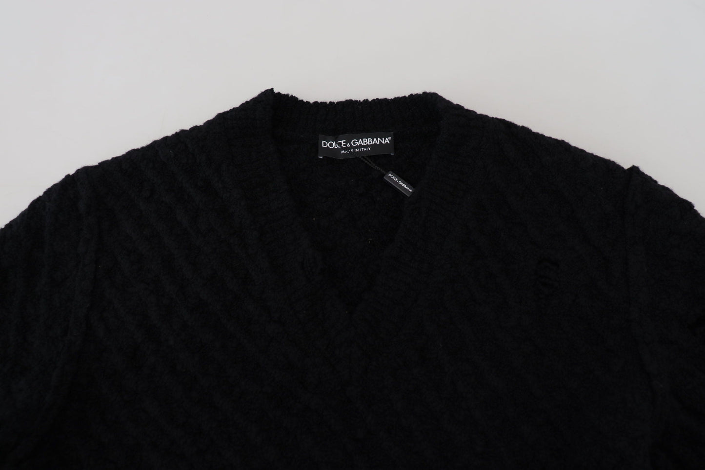 Dolce & Gabbana Black Wool V-neck Knitted Pullover Men's Sweater