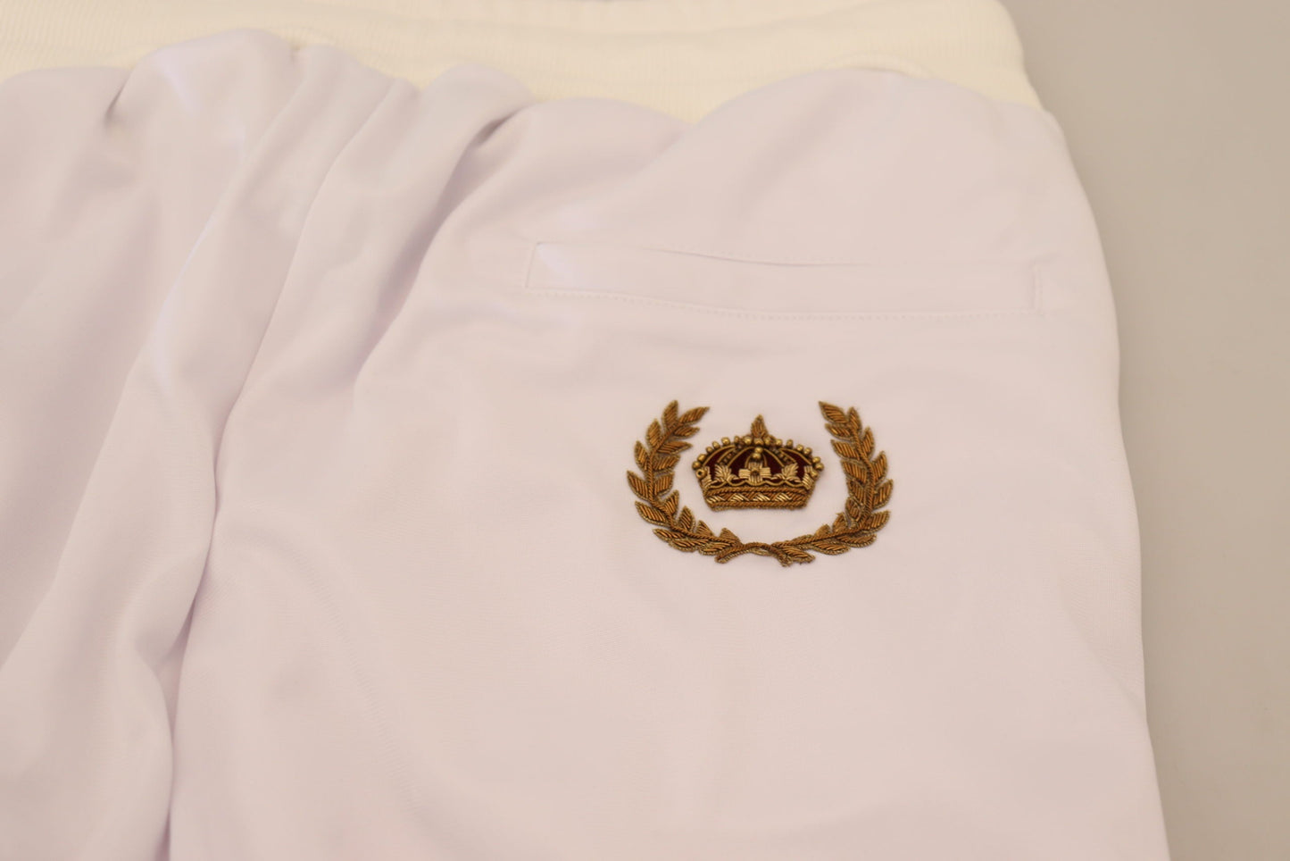 Dolce & Gabbana White Polyester Crown Logo Jogger Men's Pants