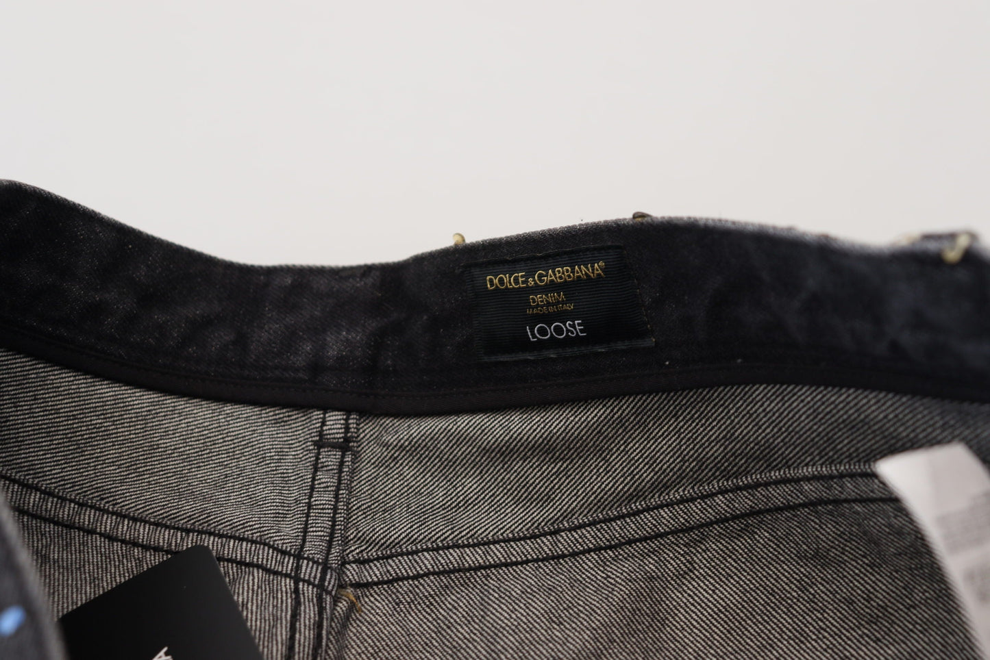 Dolce & Gabbana Black Multicolor Print Tattered Denim Men's Jeans