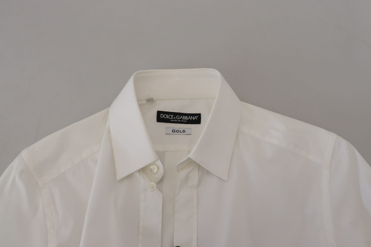 Dolce & Gabbana White Cotton Slim Fit Formal Dress GOLD Men's Shirt