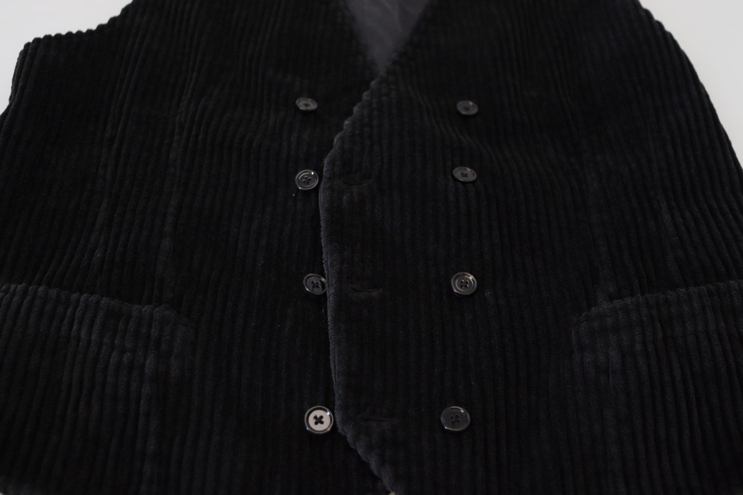 Dolce & Gabbana Black Cotton Double Breasted Waistcoat Men's Vest