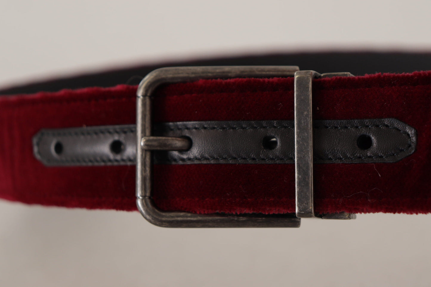 Dolce & Gabbana Maroon Velvet Leather Wide Vintage Metal Buckle Men's Belt