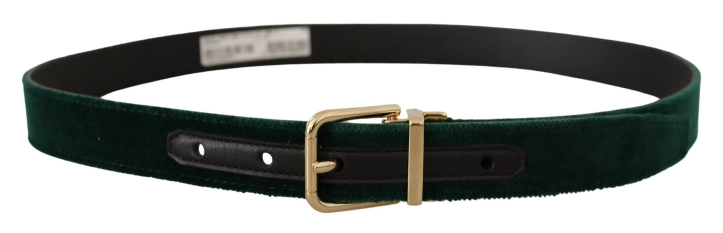 Dolce & Gabbana Green Velvet Leather Gold Metal Logo Men's Belt