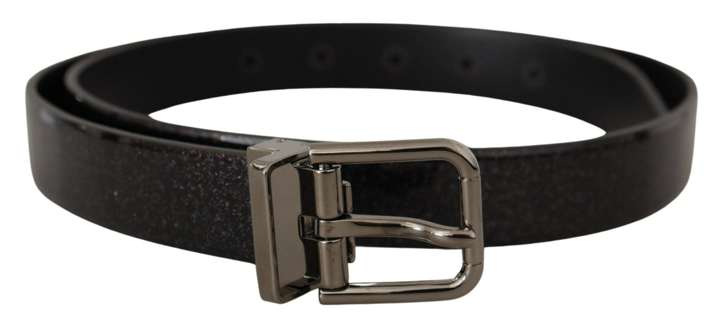 Dolce & Gabbana Black Vernice Puntinata Leather Silver Tone Metal Men's Belt
