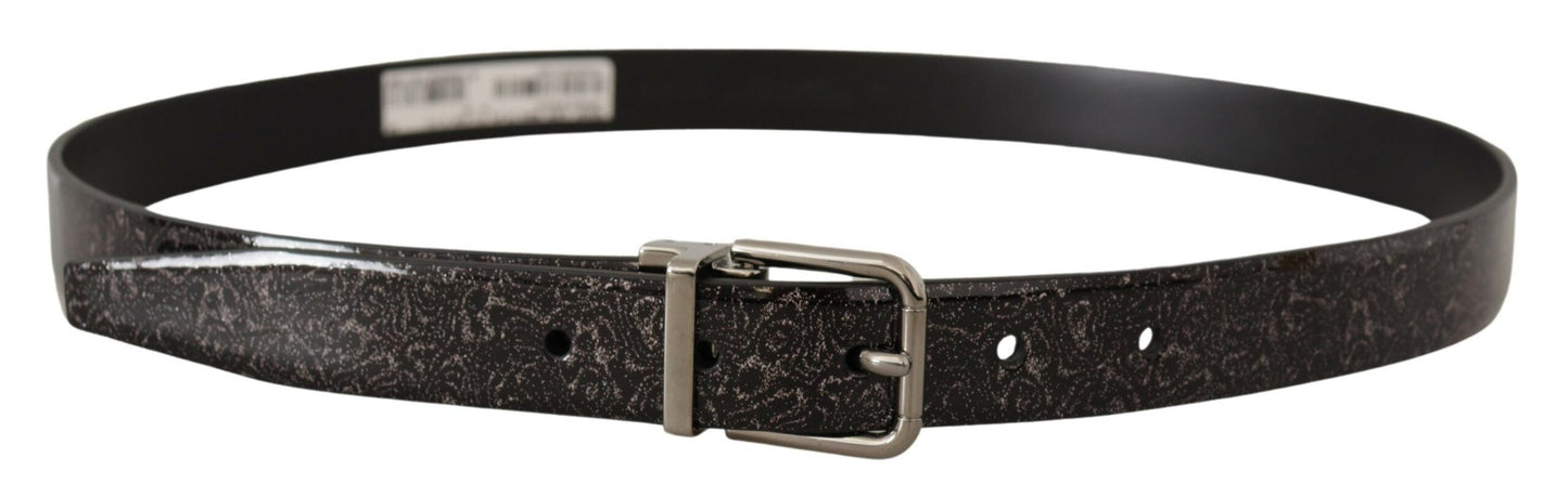 Dolce & Gabbana Black Goccia Glitter Patent Leather Buckle Vernice Men's Belt