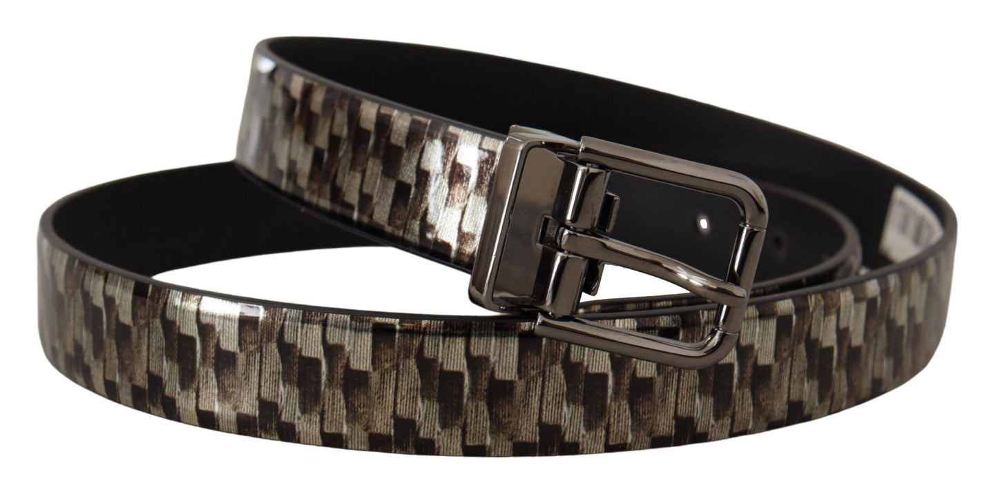 Dolce & Gabbana Brown Herringbone Leather Gray Men's Belt
