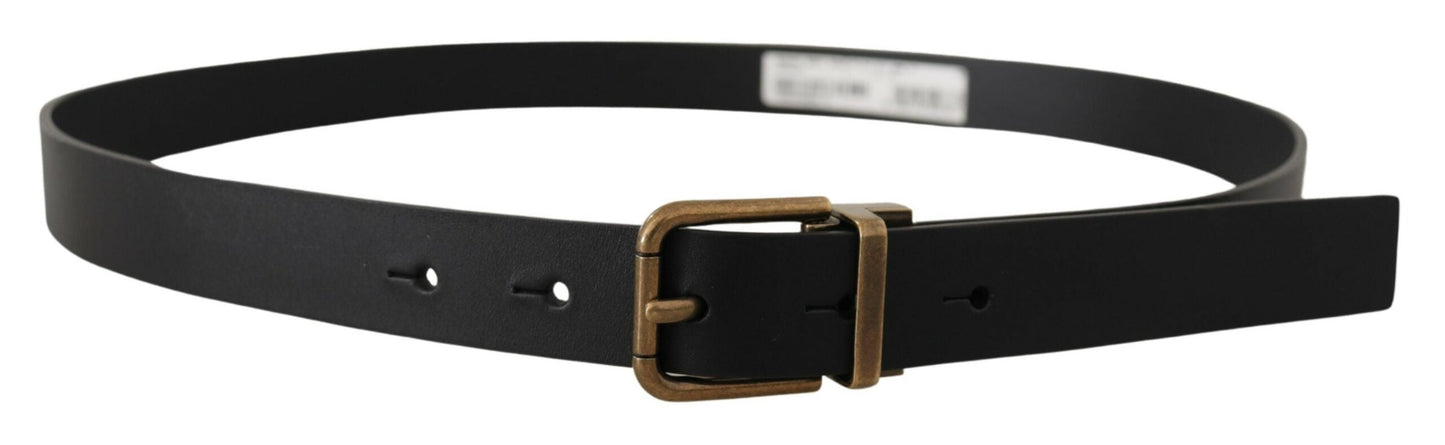 Dolce & Gabbana Black Leather Brass Metal Box Buckle Men's Belt