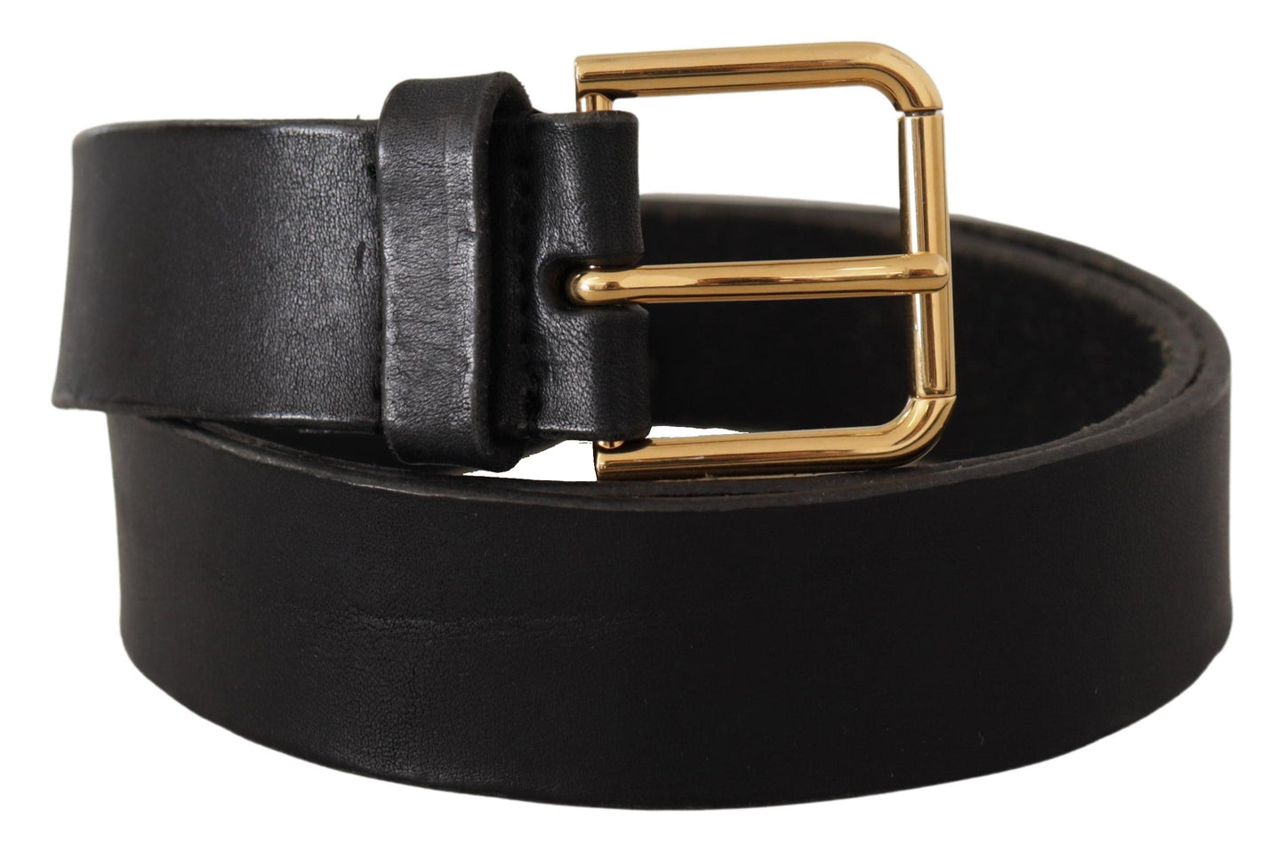 Dolce & Gabbana Black Leather Gold Tone Logo Metal Buckle Men's Belt