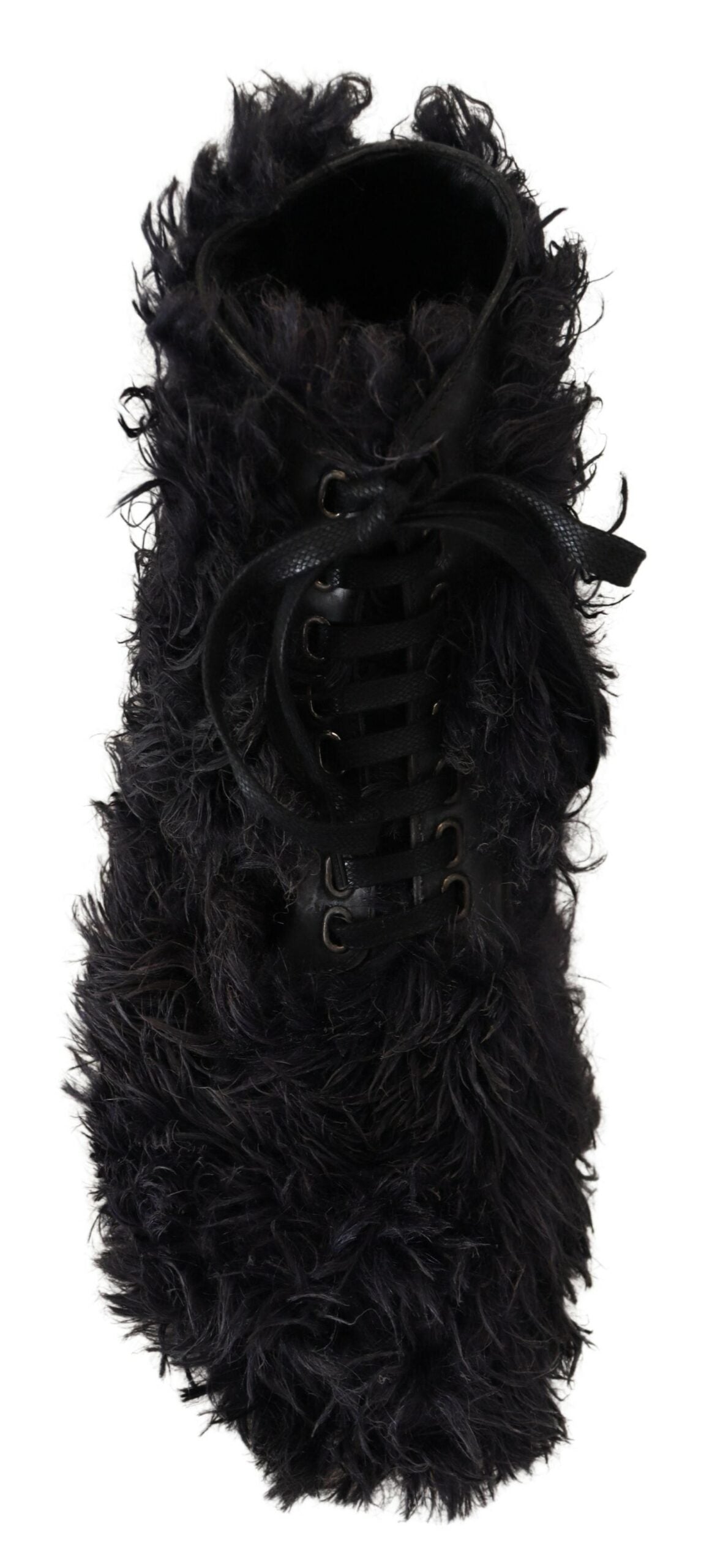 Dolce & Gabbana Black Leather Combat Shearling Boots Men's Shoes