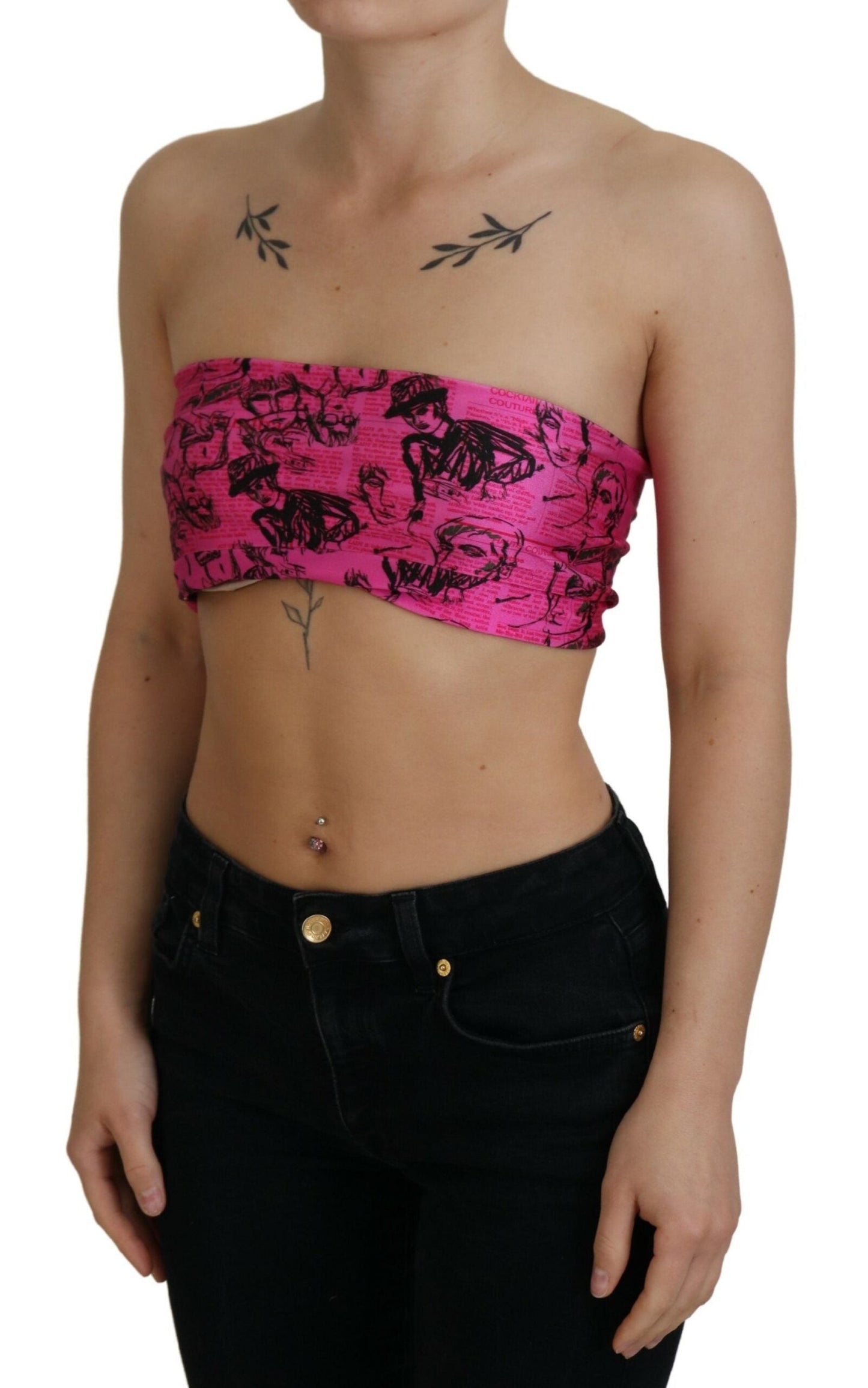 John Galliano Pink Newspaper Print Bra Cropped Women's Blouse