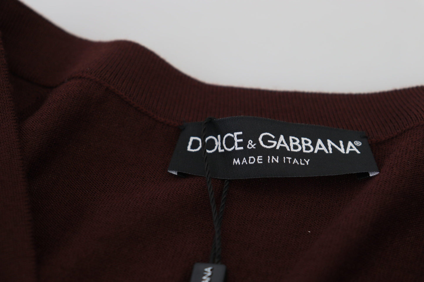 Dolce & Gabbana Maroon Wool Knit Deep V-neck Cardigan Women's Sweater
