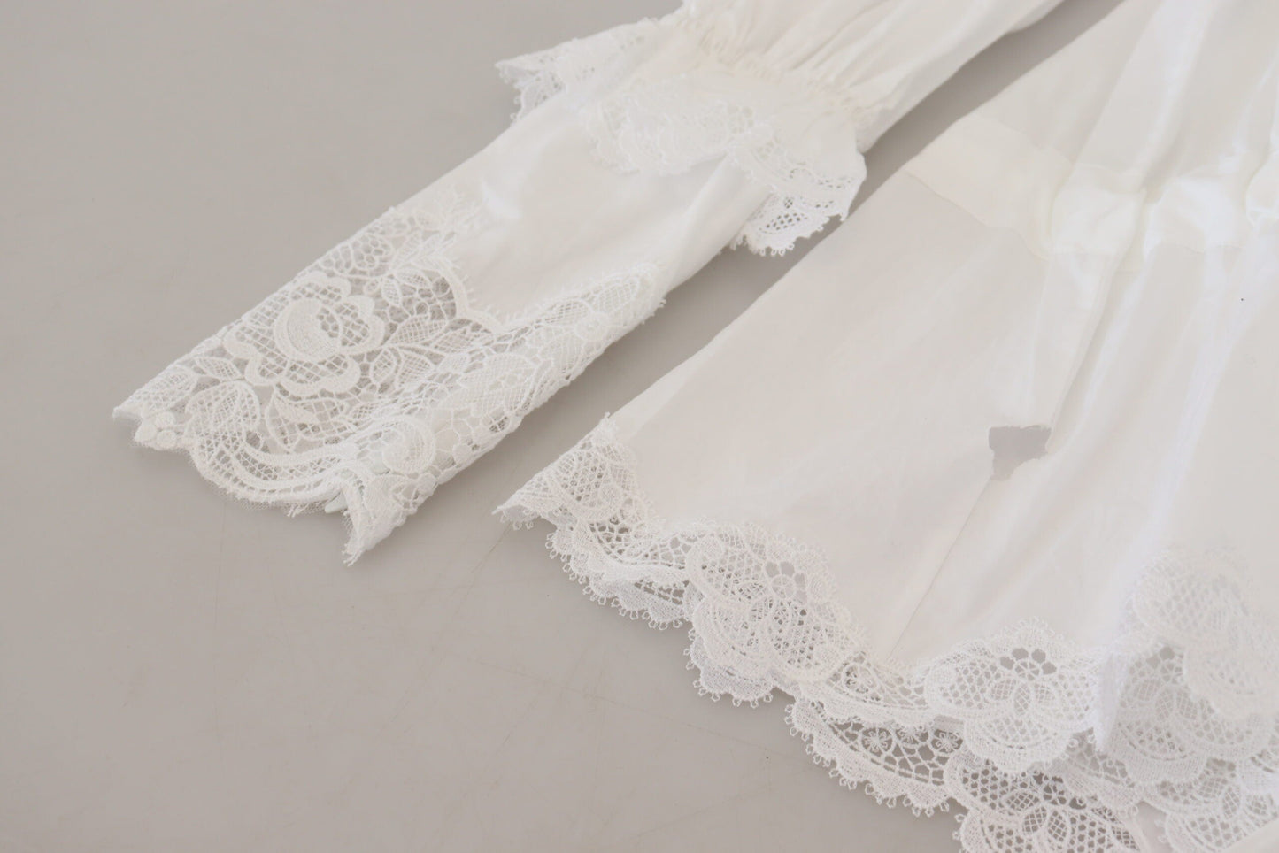 Dolce & Gabbana White Cotton Lace Trim Turtle Neck Blouse Women's Top