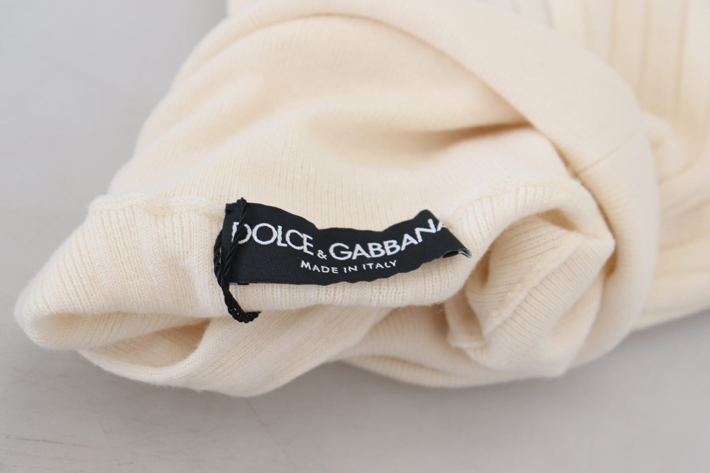 Dolce & Gabbana Ivory Turtleneck Distressed Cuff Pullover Women's Sweater