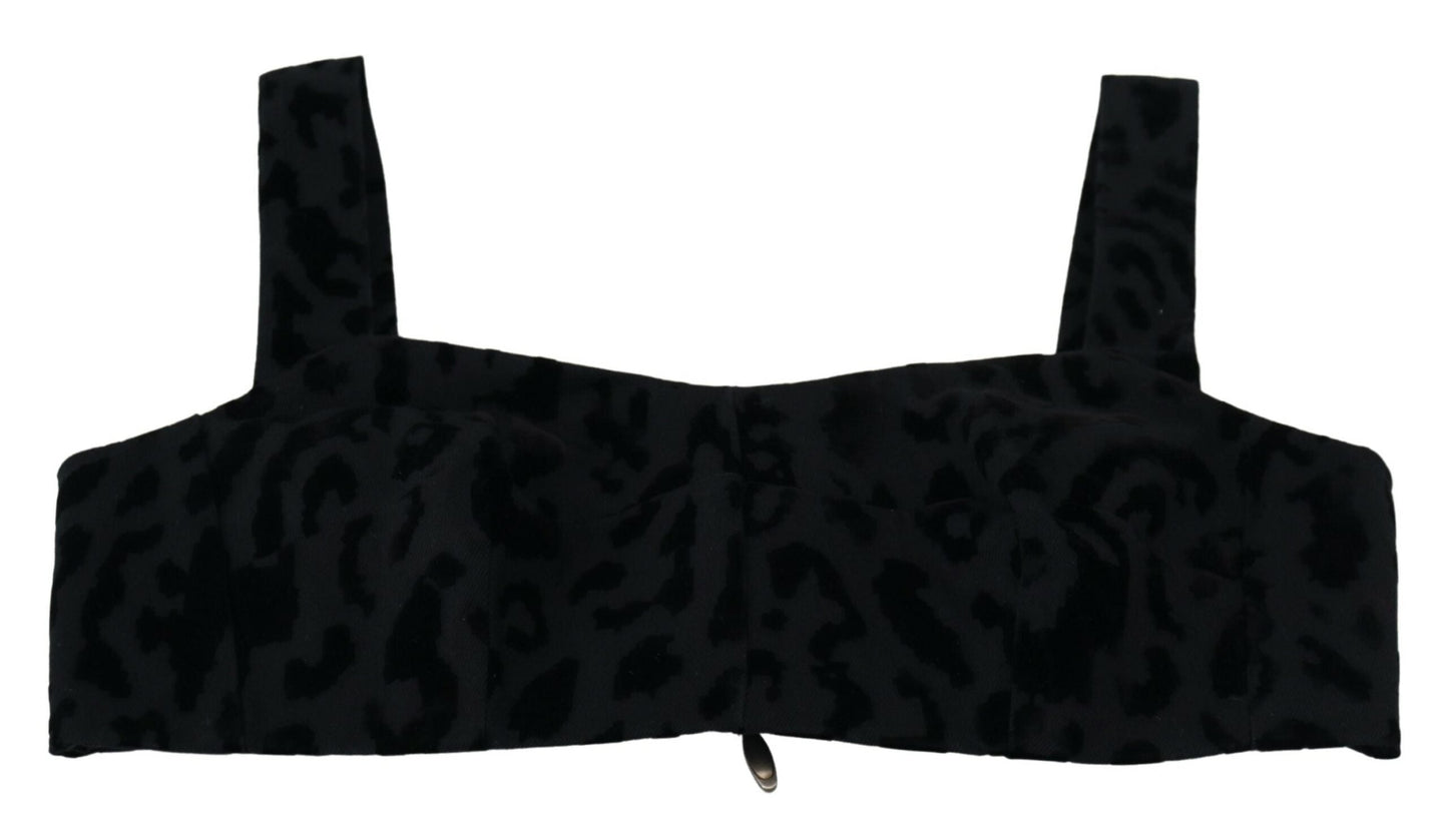 Dolce & Gabbana Black Leopard Cropped Bustier Corset Bra Women's Top
