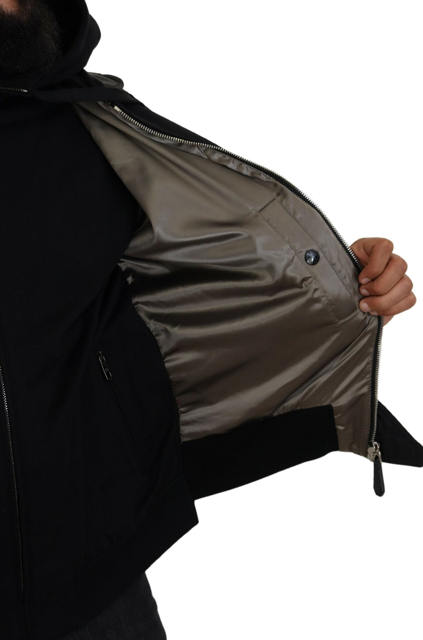 Dolce & Gabbana Black Nylon Hooded Full Zip Men Coat Men's Jacket