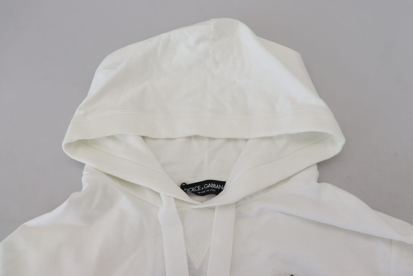 Dolce & Gabbana White Cotton Hooded Sweatshirt Logo Men's Sweater