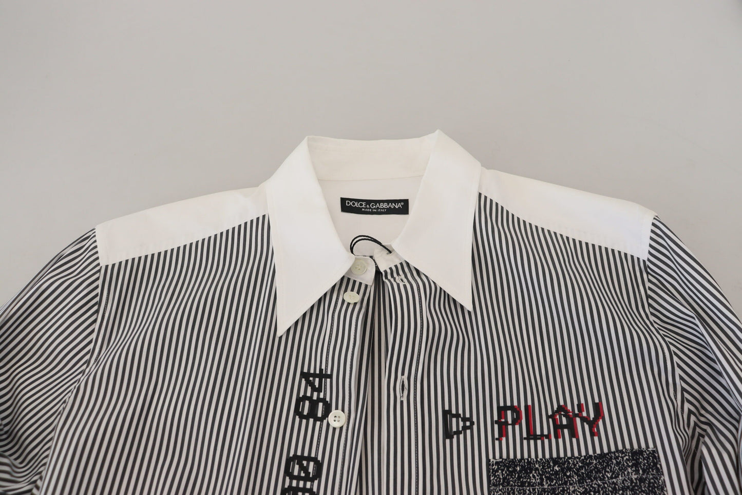 Dolce & Gabbana Black White Striped Printed Casual Cotton Men's Shirt