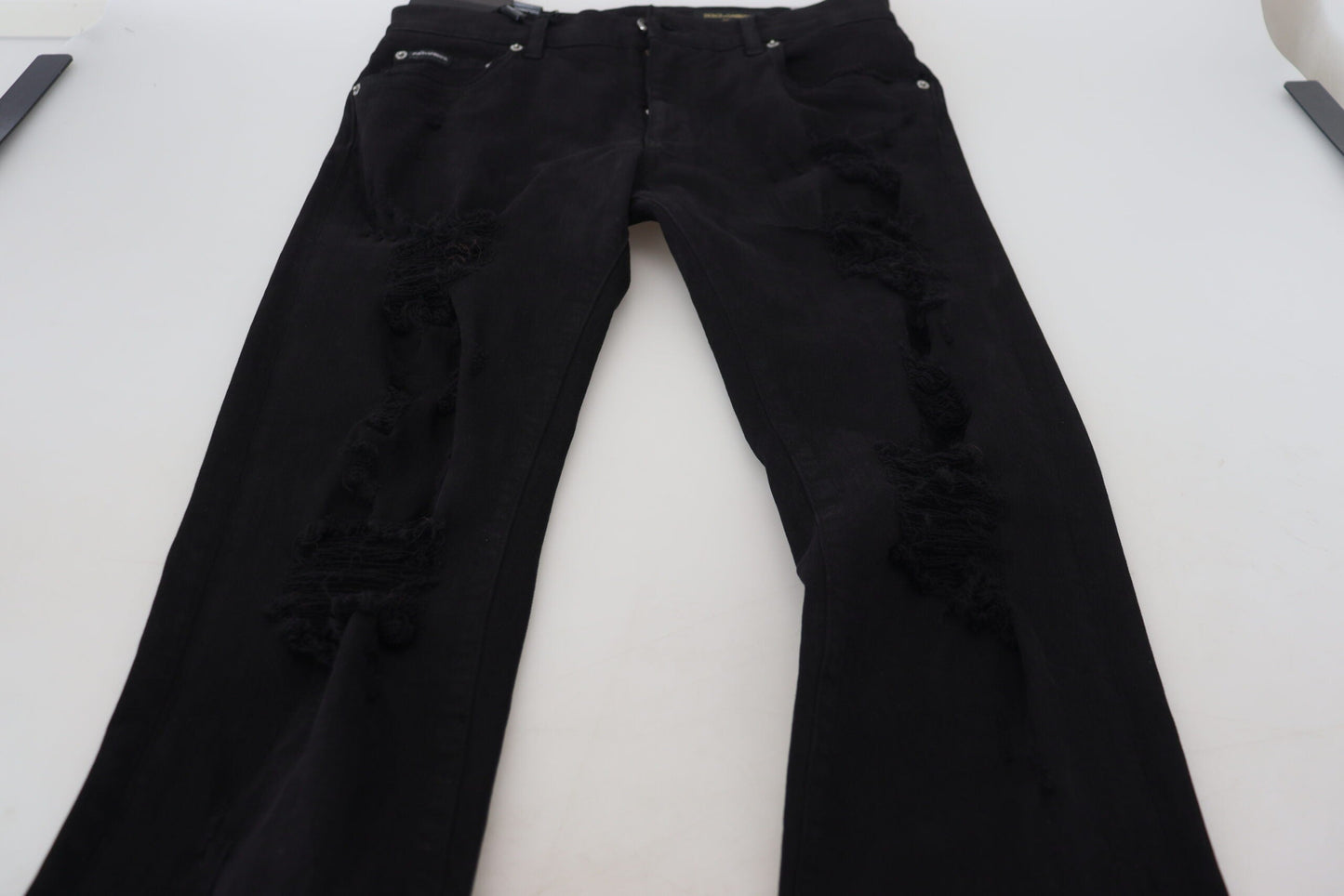 Dolce & Gabbana Black Slim Fit Tattered Denim Cotton Men's Jeans