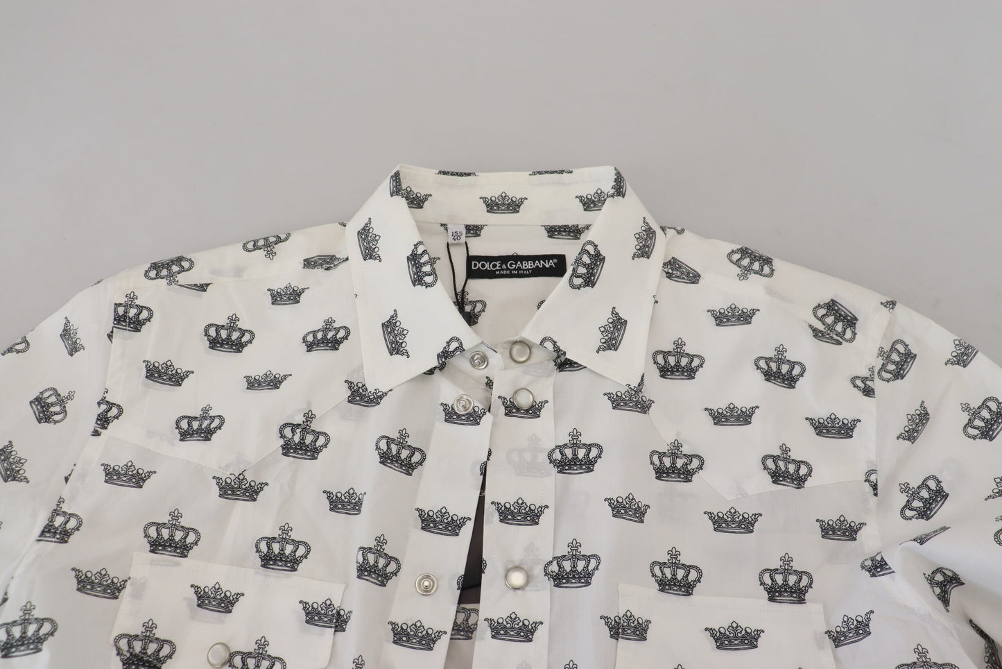 Dolce & Gabbana White Crown Print Slim Fit Cotton Men's Shirt