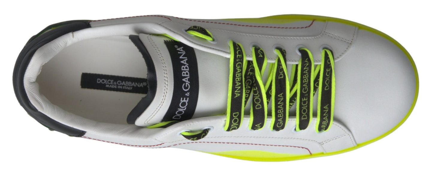 Dolce & Gabbana White Yellow Portofino Leather Sneakers Men's Shoes