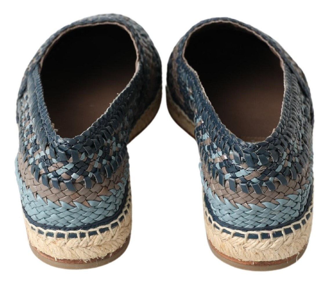 Dolce & Gabbana Blue Gray Leather Buffalo Espadrille Men's Shoes
