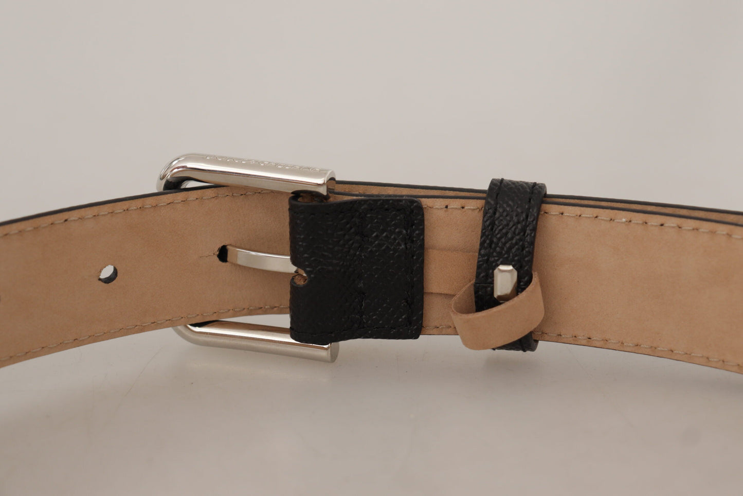 Dolce & Gabbana Black Calf Leather Brown Backend Metal Buckle Men's Belt