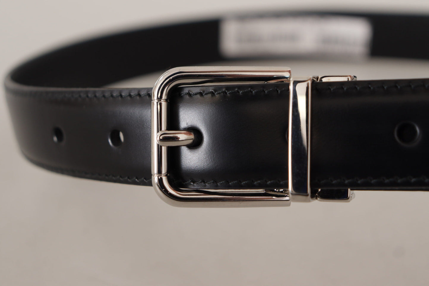 Dolce & Gabbana Black Calf Leather Logo Engraved Metal Buckle Men's Belt