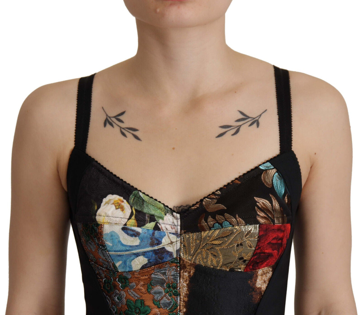Dolce & Gabbana Black Patchwork Sicily Blouse Corset Cropped Women's Top