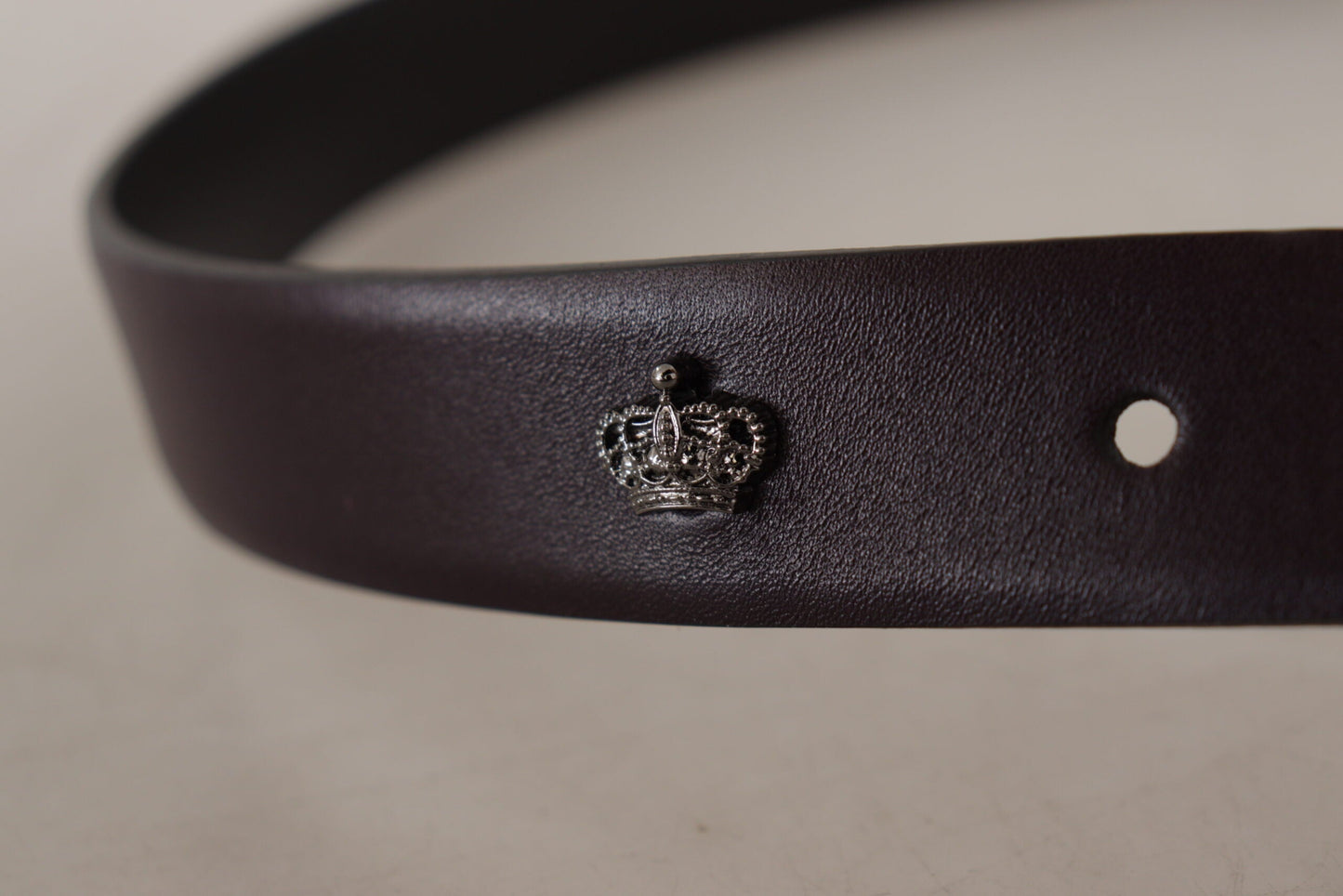 Dolce & Gabbana Dark Purple Leather Box Borchia Metal Buckle Men's Belt