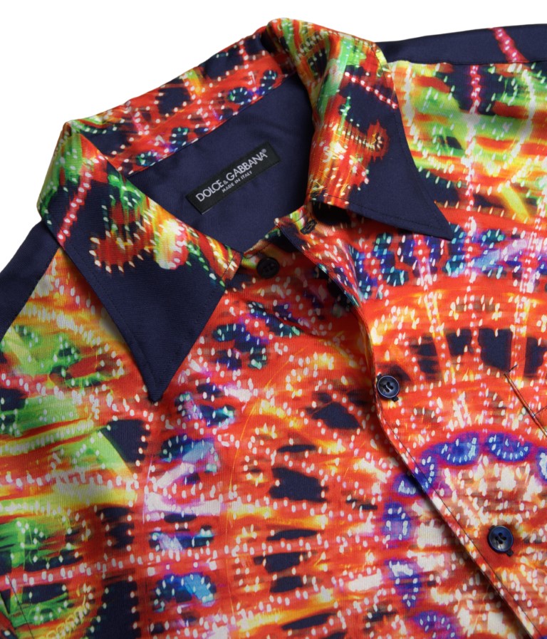 Dolce & Gabbana Multicolor Luminarie Print Men Shirt Men's Silk