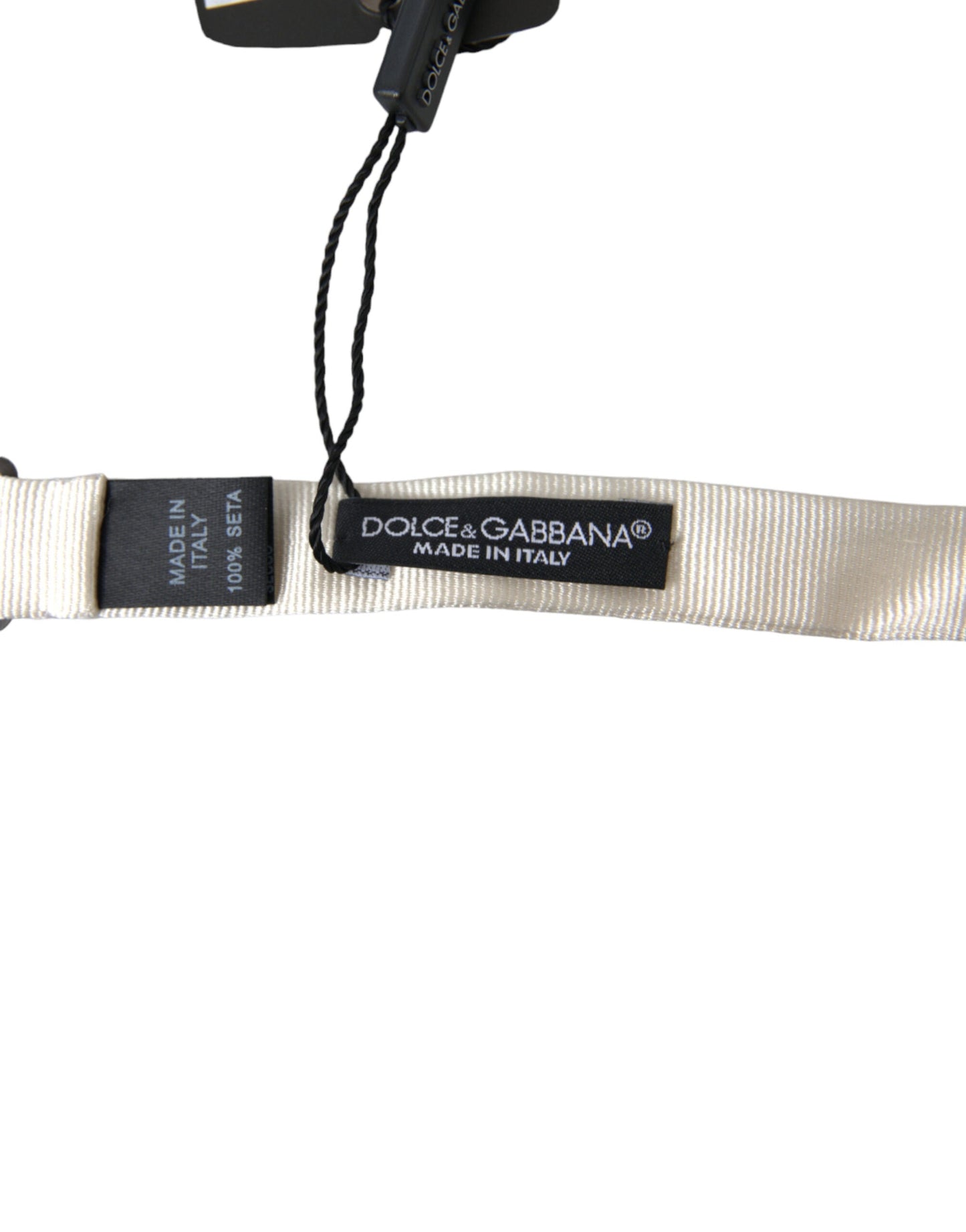 Dolce & Gabbana White Silk Slim Adjustable Neck Papillon Bow Men's Tie