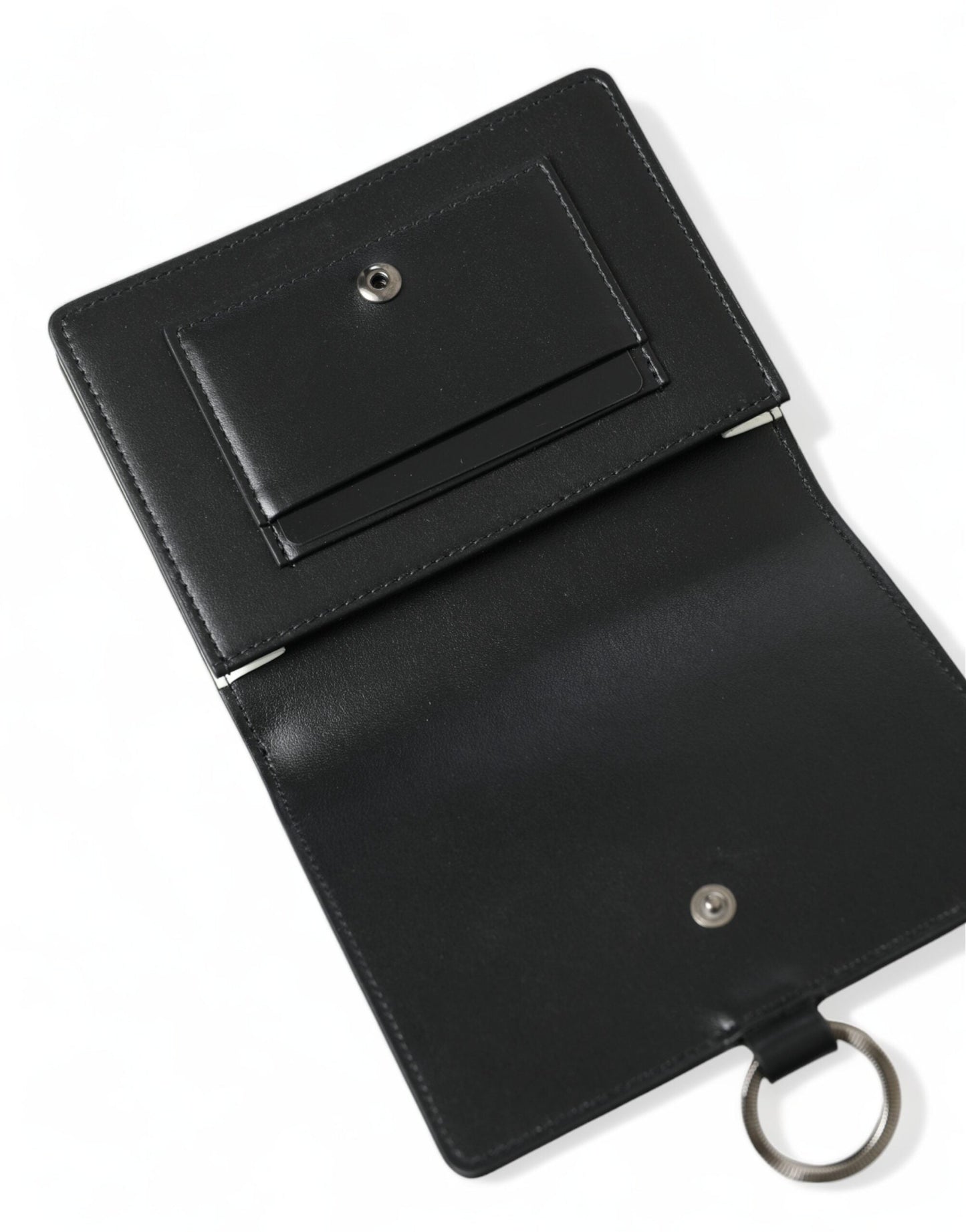 Dolce & Gabbana Black Leather Crystal Embellished Card Holder Women's Wallet