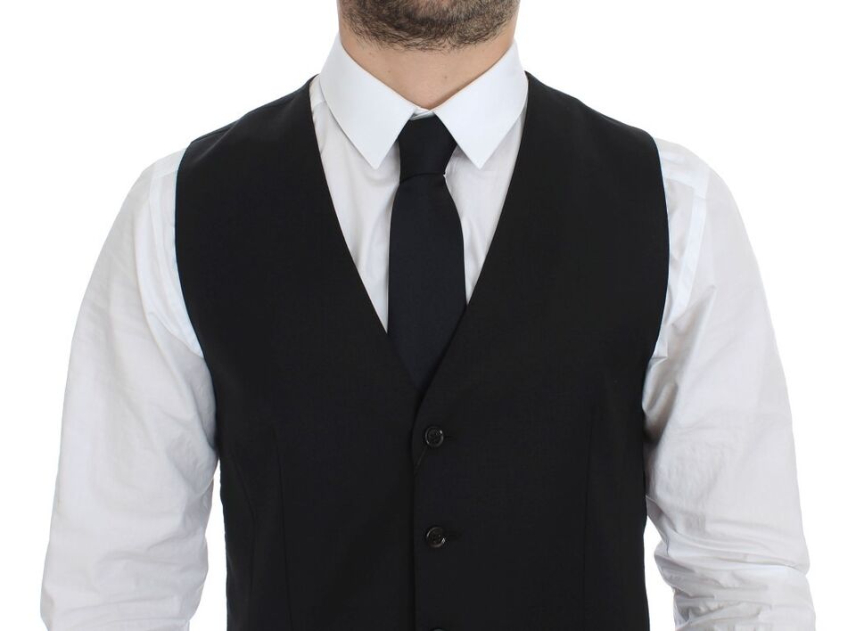 Dolce & Gabbana Black Wool Silk Stretch Dress Vest Men's Blazer